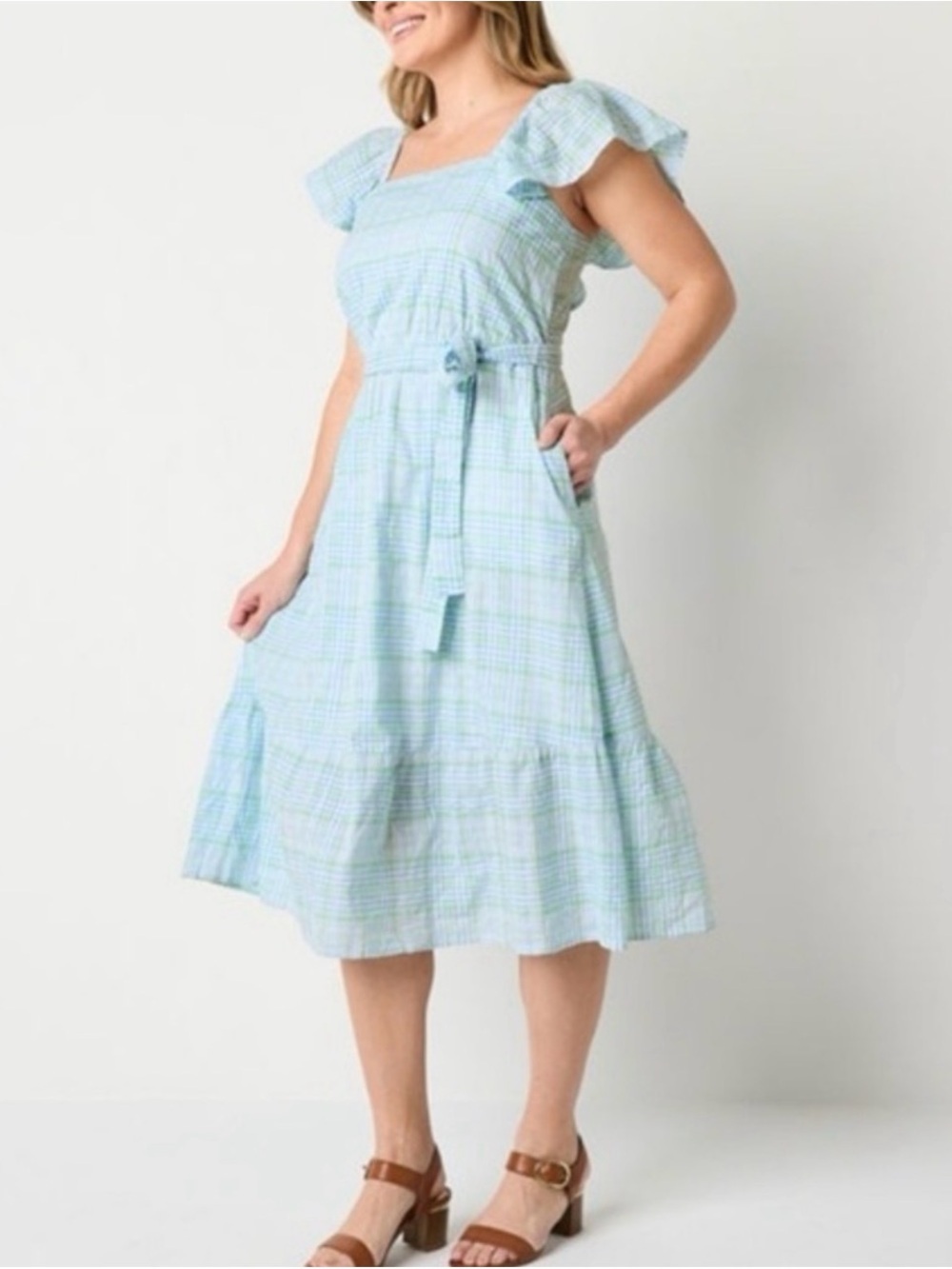 Plaid Midi Ruffle Dress